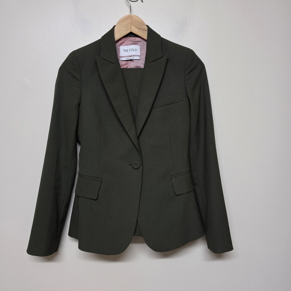 The Fold EC1 Tailored Pant Suit Set UK 6 US 2 Olive Green Jacket Pants